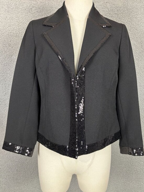 Kasper Women's Petite Sequin Tipped Open-Front Blazer Size 2P Black NWT's - Picture 1 of 8